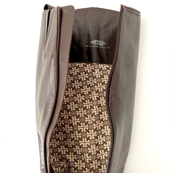TORY BURCH | Tall Riding Boots Bristol Dark Brown Coconut Leather Size 7 - Picture 14 of 15